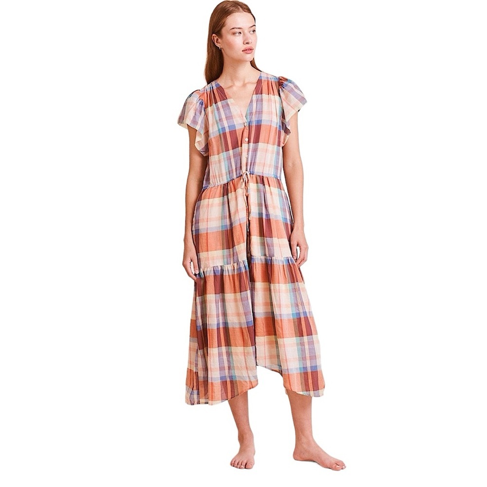 Trovata Kristi Tiered Ruffle Market Plaid Midi Dress